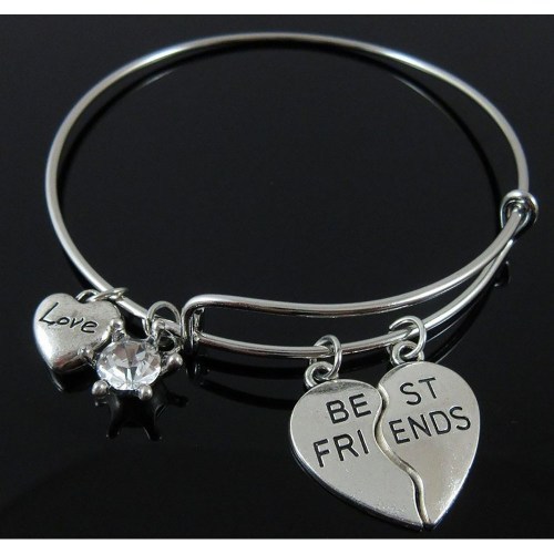 BestFriend Heart Silver Crystal Bangle Resizeable_500x500